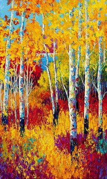 Bosque Painting - Árboles amarillos rojos Otoño por Knife 07